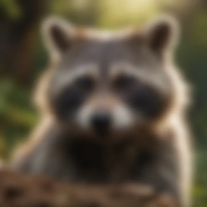 A playful raccoon engaging with its surroundings, demonstrating curiosity.