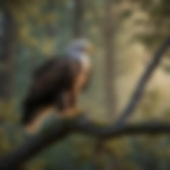 Eagle perched on a tree branch in its territory