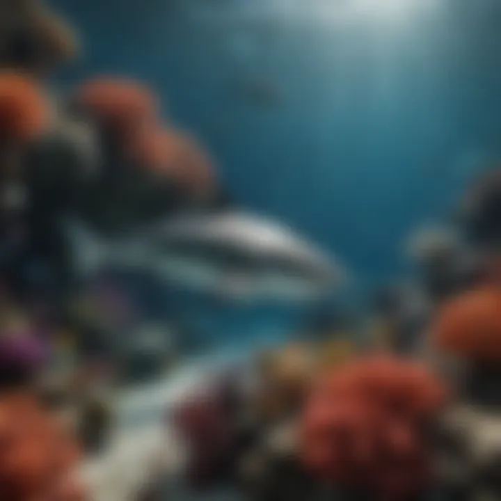 A vibrant coral reef ecosystem with various marine species