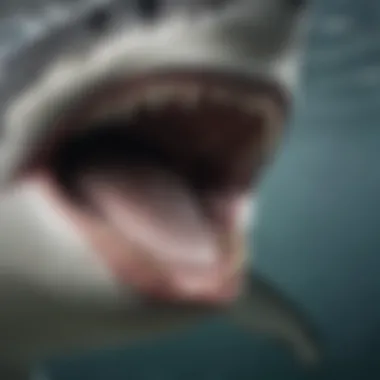 A close-up of a great white shark's powerful jaws