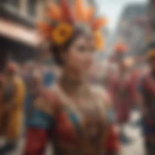 Colorful festival parade showcasing traditional costumes