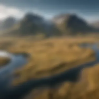 A map showing the geographical features of Iceland that influence its climate, including mountains and coastlines