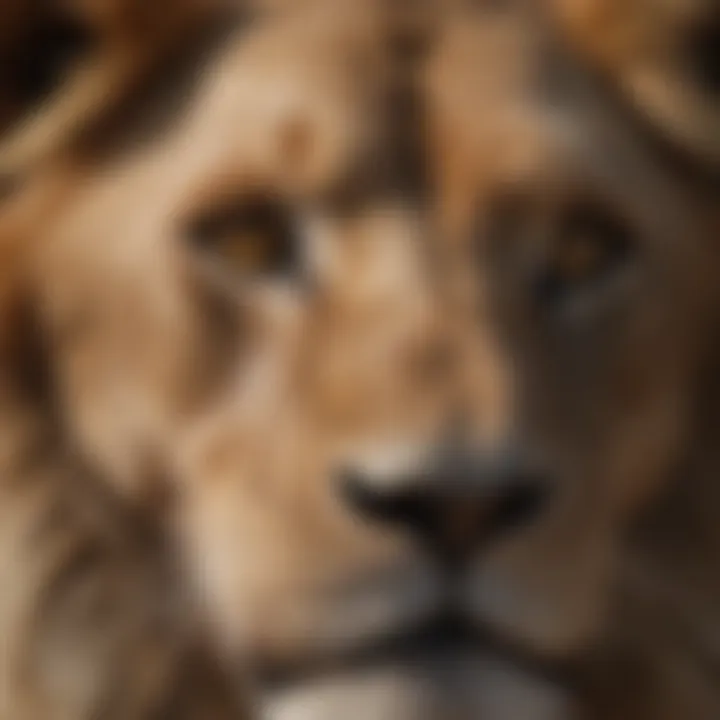 A close-up of a lion's face, showcasing its features