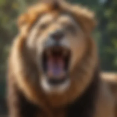 A male lion roaring, emphasizing its role within the pride