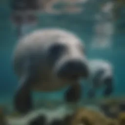 A serene view of manatees gliding through clear waters