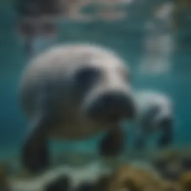 Manatees in Their Natural Habitat A serene view of manatees gliding through clear waters