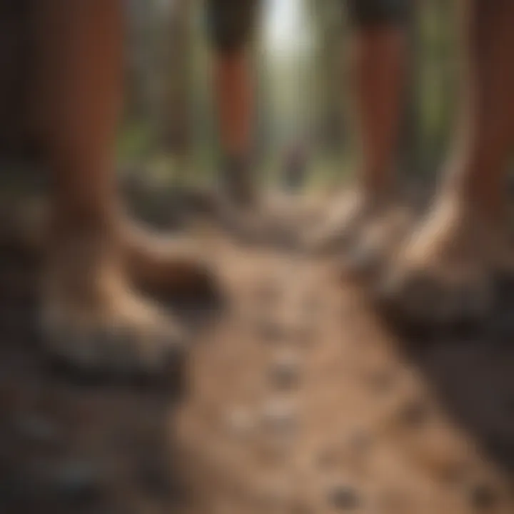 A young explorer examining mountain lion tracks in the forest