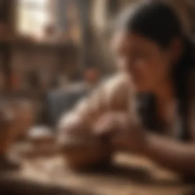 Artisan crafting traditional Native American pottery
