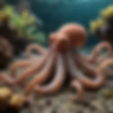 An octopus hiding in a reef, demonstrating its adaptive behaviors in response to environmental factors.