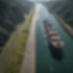Aerial view of the Panama Canal showcasing ships passing through