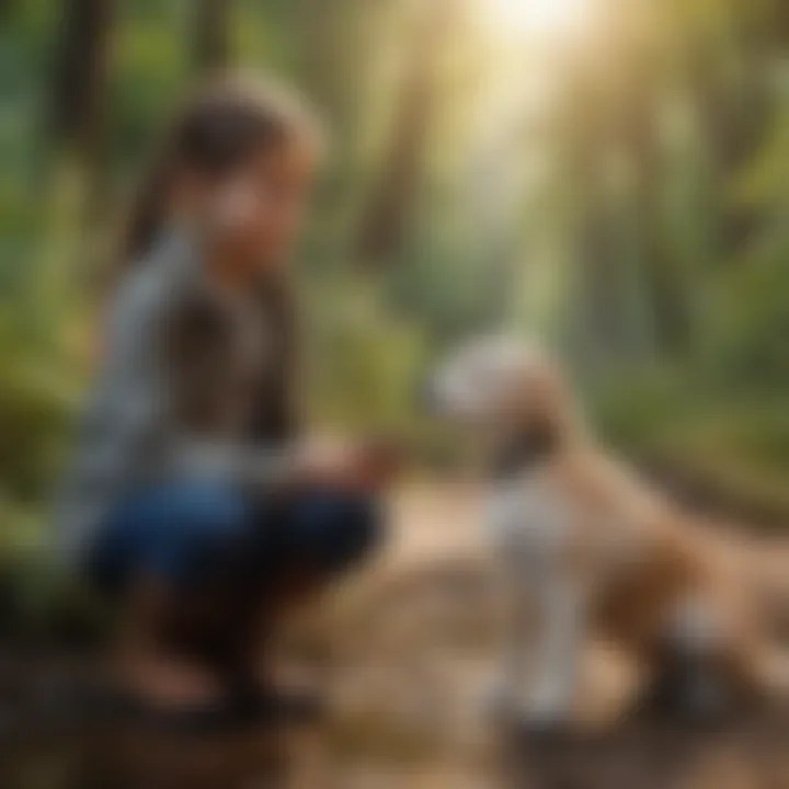 Children engaging in outdoor activities with a pet