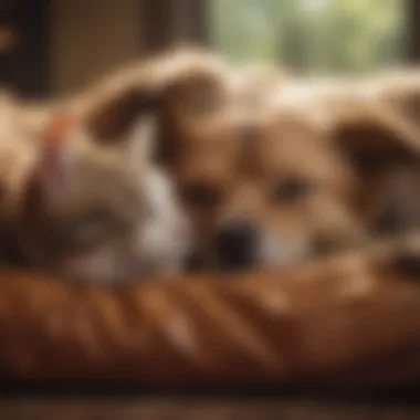 Harmony in Rest: Feline and Canine Bonding A cat and a dog sleeping side by side in a cozy setting