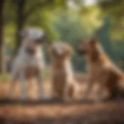 Two dogs playing together in a sunny park