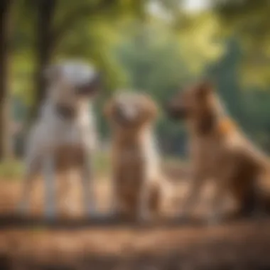Joyful Playtime Between Canine Companions Two dogs playing together in a sunny park
