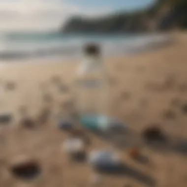 Community beach clean-up initiative removing plastic bottles