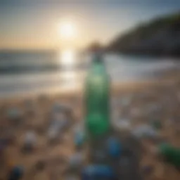 A serene ocean view cluttered with plastic bottles