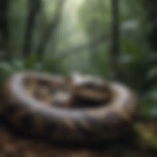 A python coiled in a dense tropical forest showcasing its natural habitat