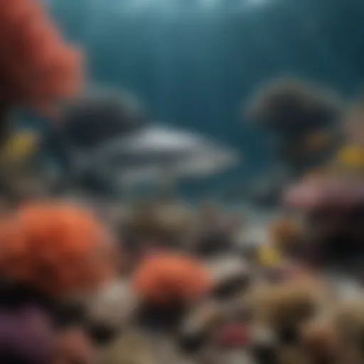 A vibrant coral reef teeming with marine life, showcasing the intricate ecosystem that supports shark habitats.