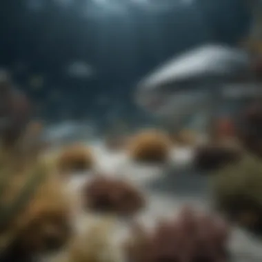 A deep ocean scene depicting open waters where various shark species thrive and exhibit their behavior.