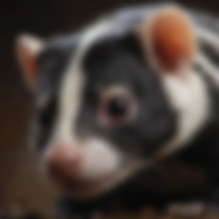 A close-up of a skunk's anatomy highlighting its unique features