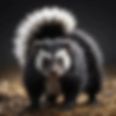 A skunk displaying its distinctive black and white fur