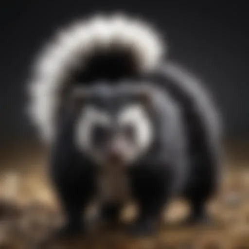 A skunk displaying its distinctive black and white fur