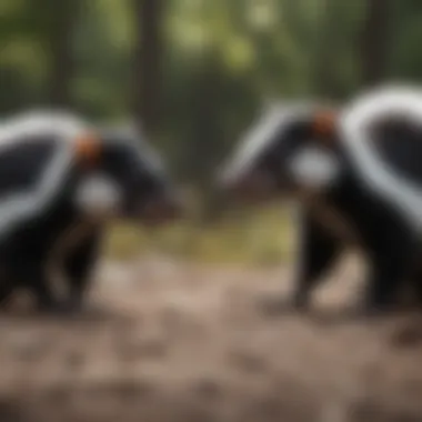 Skunks demonstrating their defense mechanism