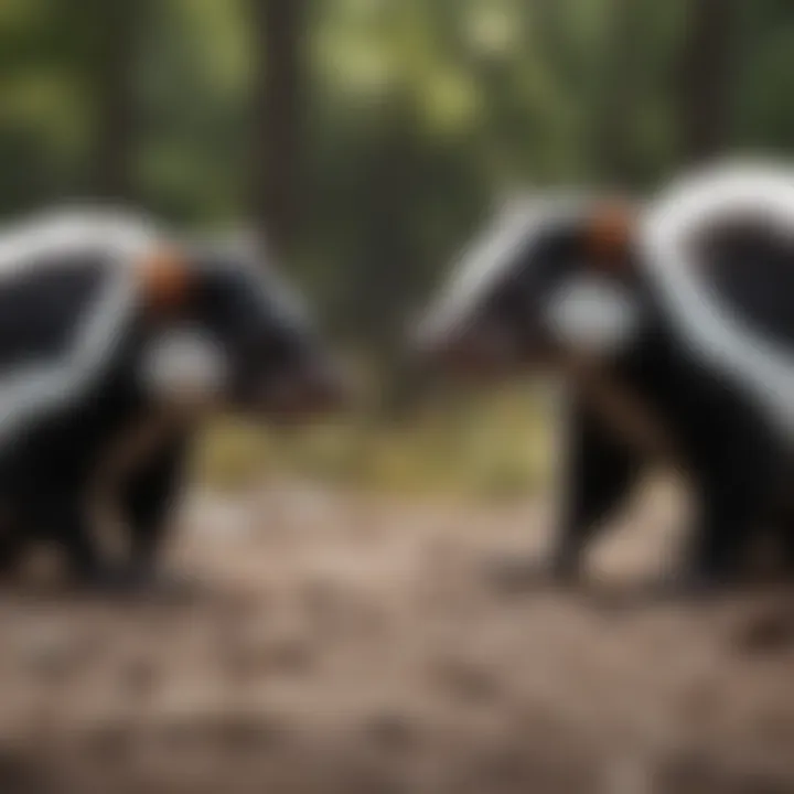 Skunks demonstrating their defense mechanism