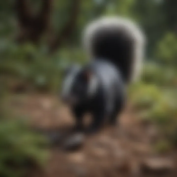 A skunk in its natural habitat, foraging for food