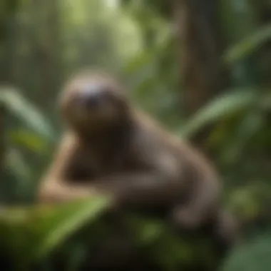 Sloths in Their Natural Habitat An illustration of a lush rainforest habitat filled with various plants and trees