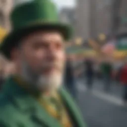 A vibrant parade celebrating St. Patrick's Day with festive floats and musicians.