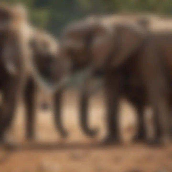 A group of African elephants socializing, demonstrating their complex behaviors.