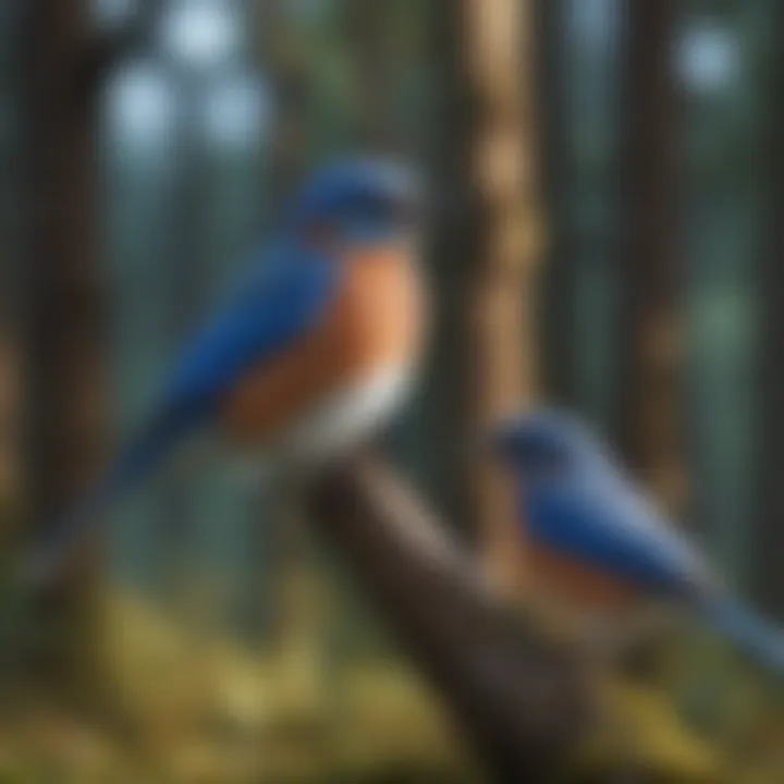 Bluebird in its natural habitat among trees