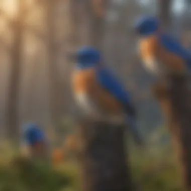 Scene depicting bluebirds in the changing seasons