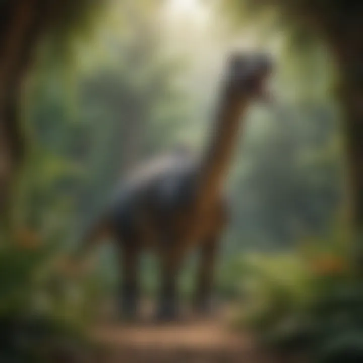 A vibrant depiction of the Brachiosaurus in its natural habitat surrounded by lush vegetation.