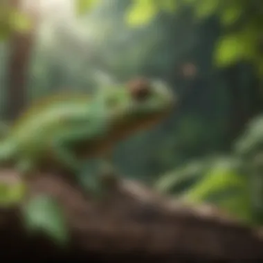 Chameleon with green foliage in its habitat