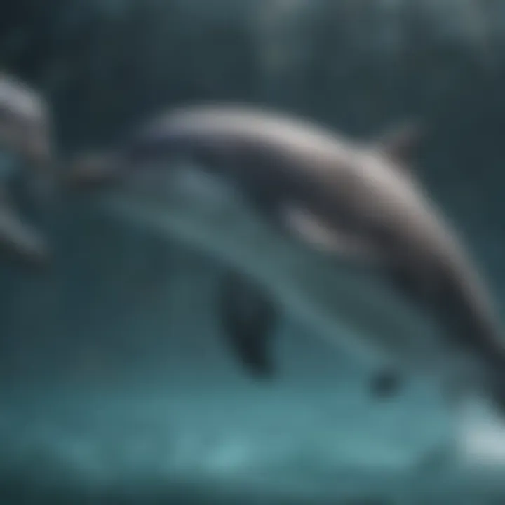 A group of bottlenose dolphins swimming in a school
