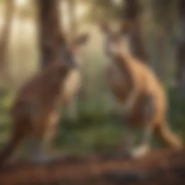 An ecological illustration depicting the role of kangaroos in their ecosystem