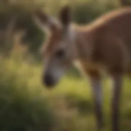 A close-up view of kangaroo munching on native grasses