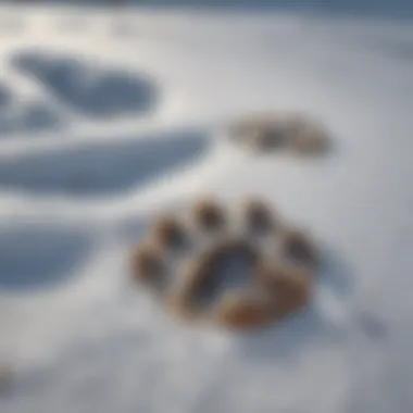 Close-up of polar bear paw prints in the snow
