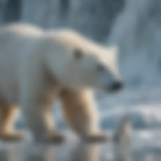A polar bear hunting for seals on the ice