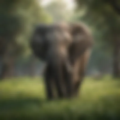 Elephant grazing in a lush green field
