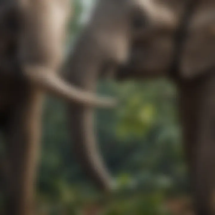 Close-up of an elephant's trunk reaching for leaves