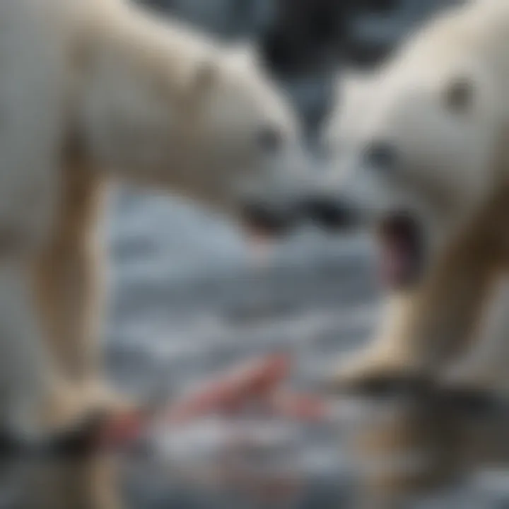 Polar bears feeding on a seal carcass