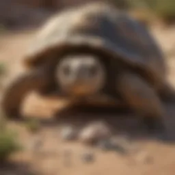 Close-up of desert tortoise foraging in natural habitat