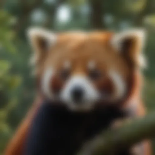 A red panda perched on a tree branch, showcasing its vibrant fur and curious demeanor