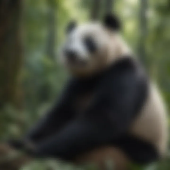 Giant panda resting in a lush bamboo forest