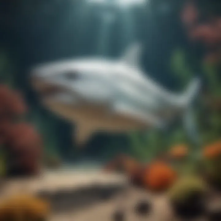 An underwater scene depicting great white fish in their natural habitat.
