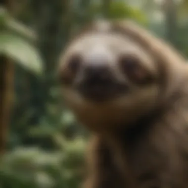 Sloth in Its Natural Environment: Unique Adaptations A close-up of a sloth in its natural environment, highlighting its unique adaptations.
