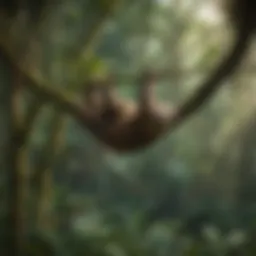 A lush rainforest canopy showcasing the ideal habitat for sloths.